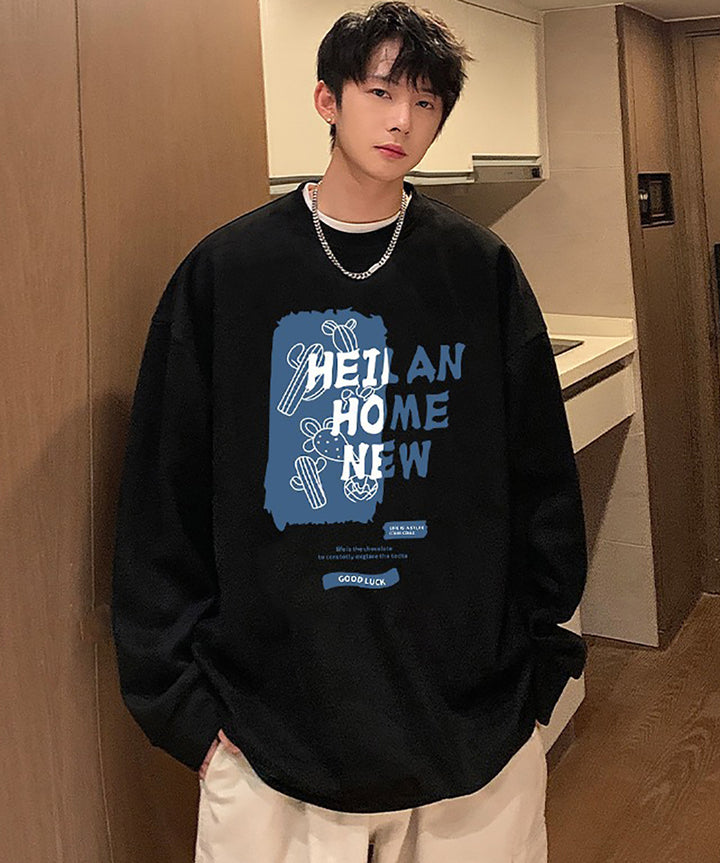 Men Typography Printed Round Neck Pullover Sweatshirt