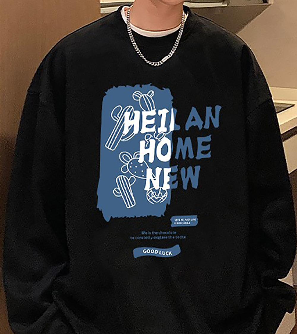 Men Typography Printed Round Neck Pullover Sweatshirt