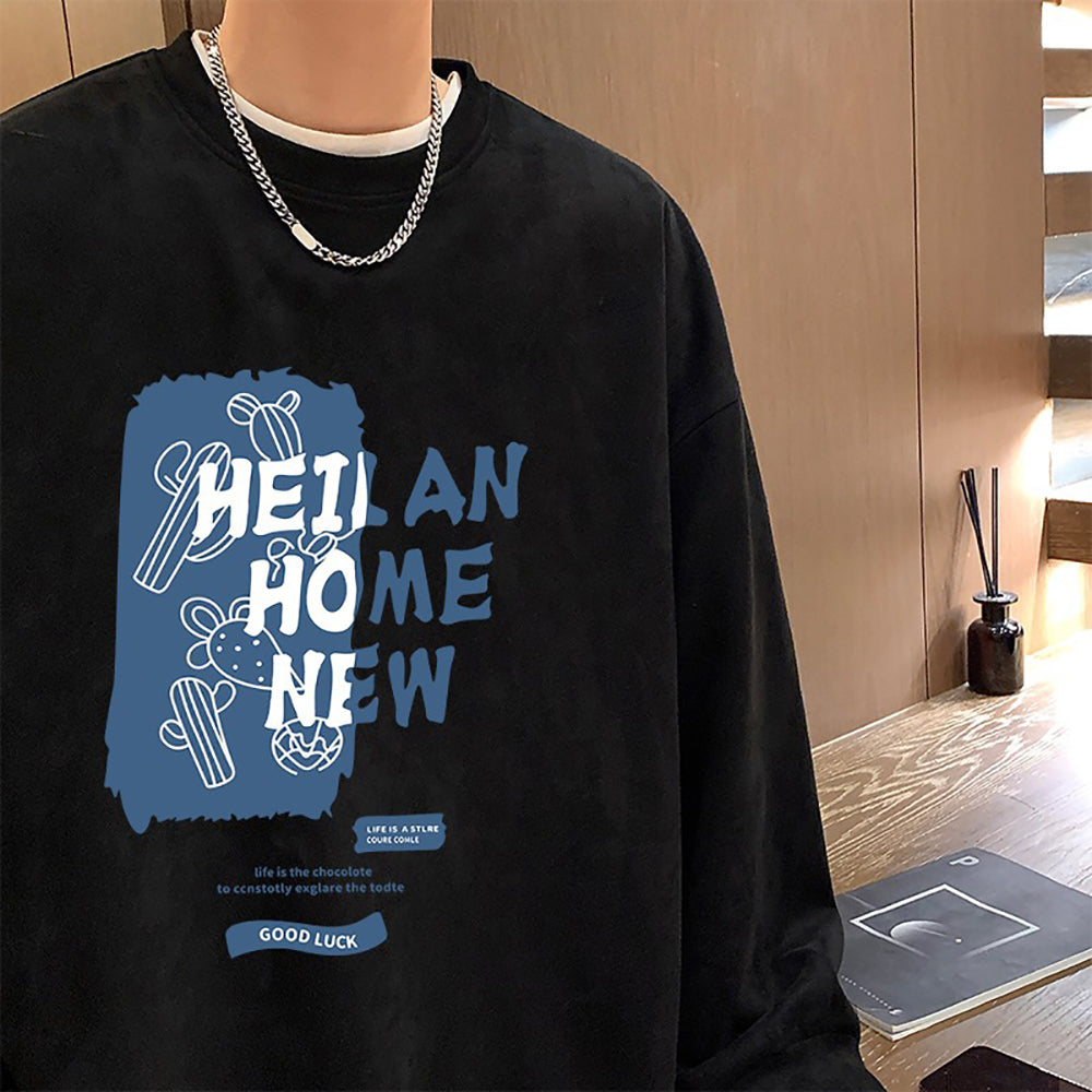 Men Typography Printed Round Neck Pullover Sweatshirt
