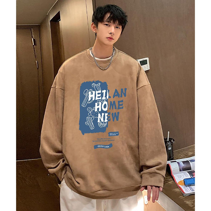Men Typography Printed Round Neck Pullover Sweatshirt