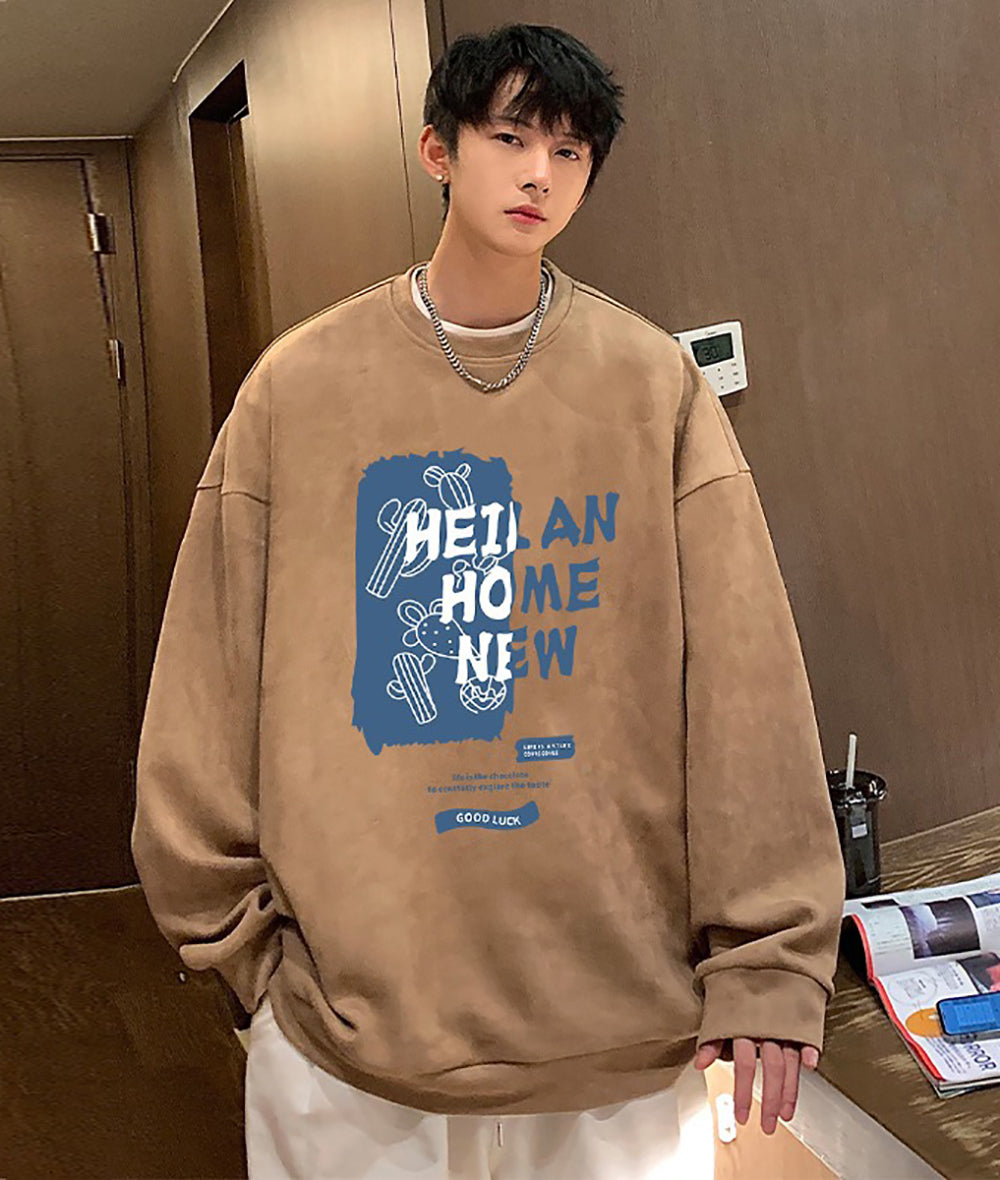 Men Typography Printed Round Neck Pullover Sweatshirt