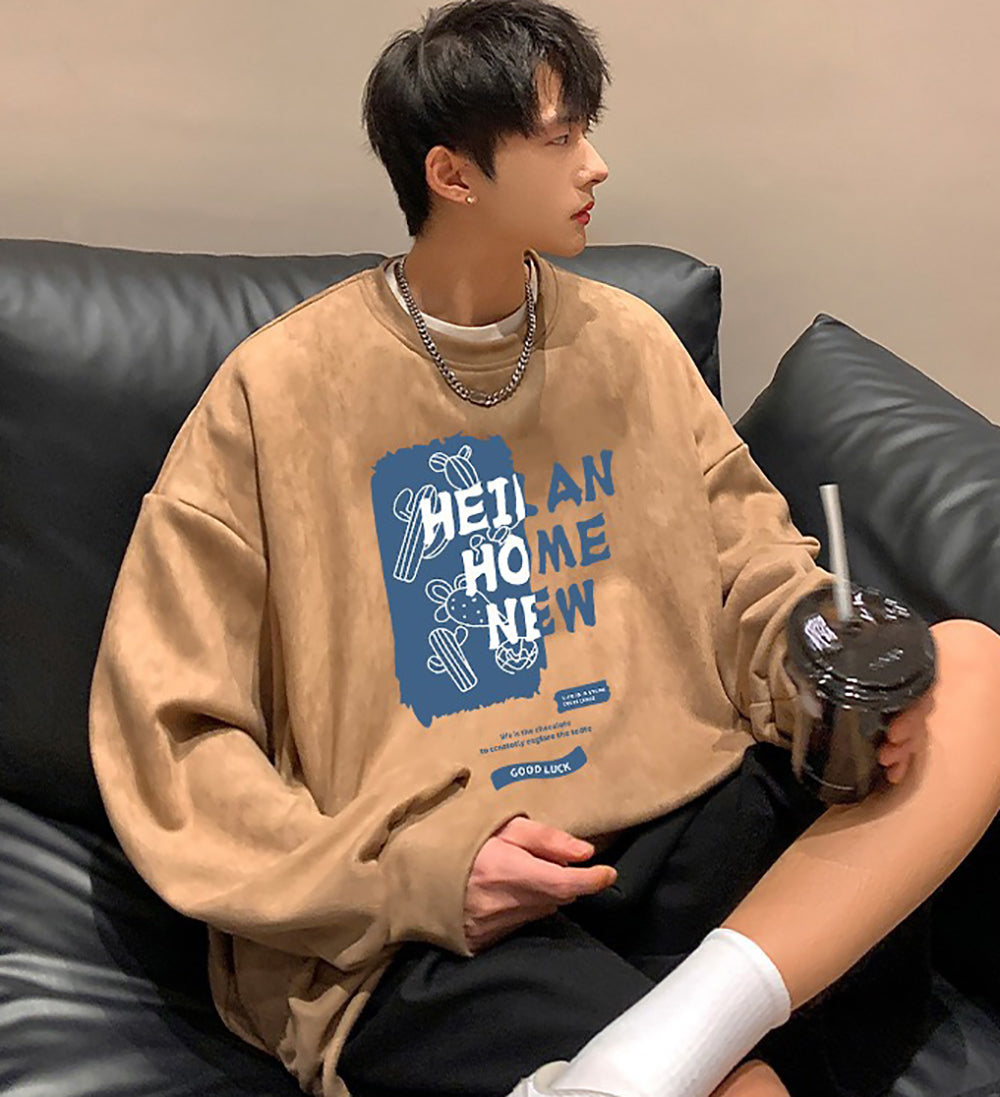 Men Typography Printed Round Neck Pullover Sweatshirt