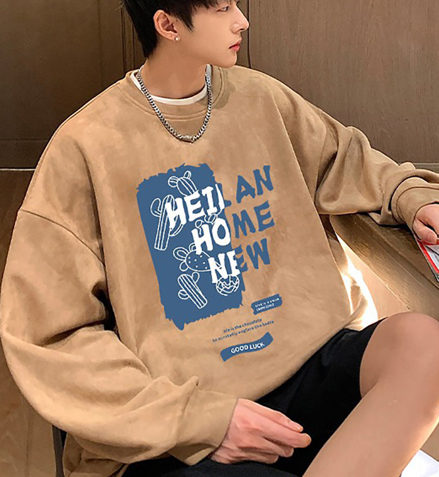 Men Typography Printed Round Neck Pullover Sweatshirt