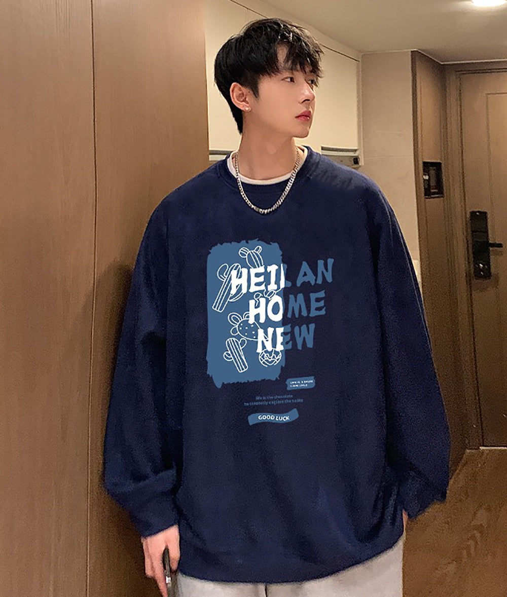 Men Typography Printed Round Neck Pullover Sweatshirt