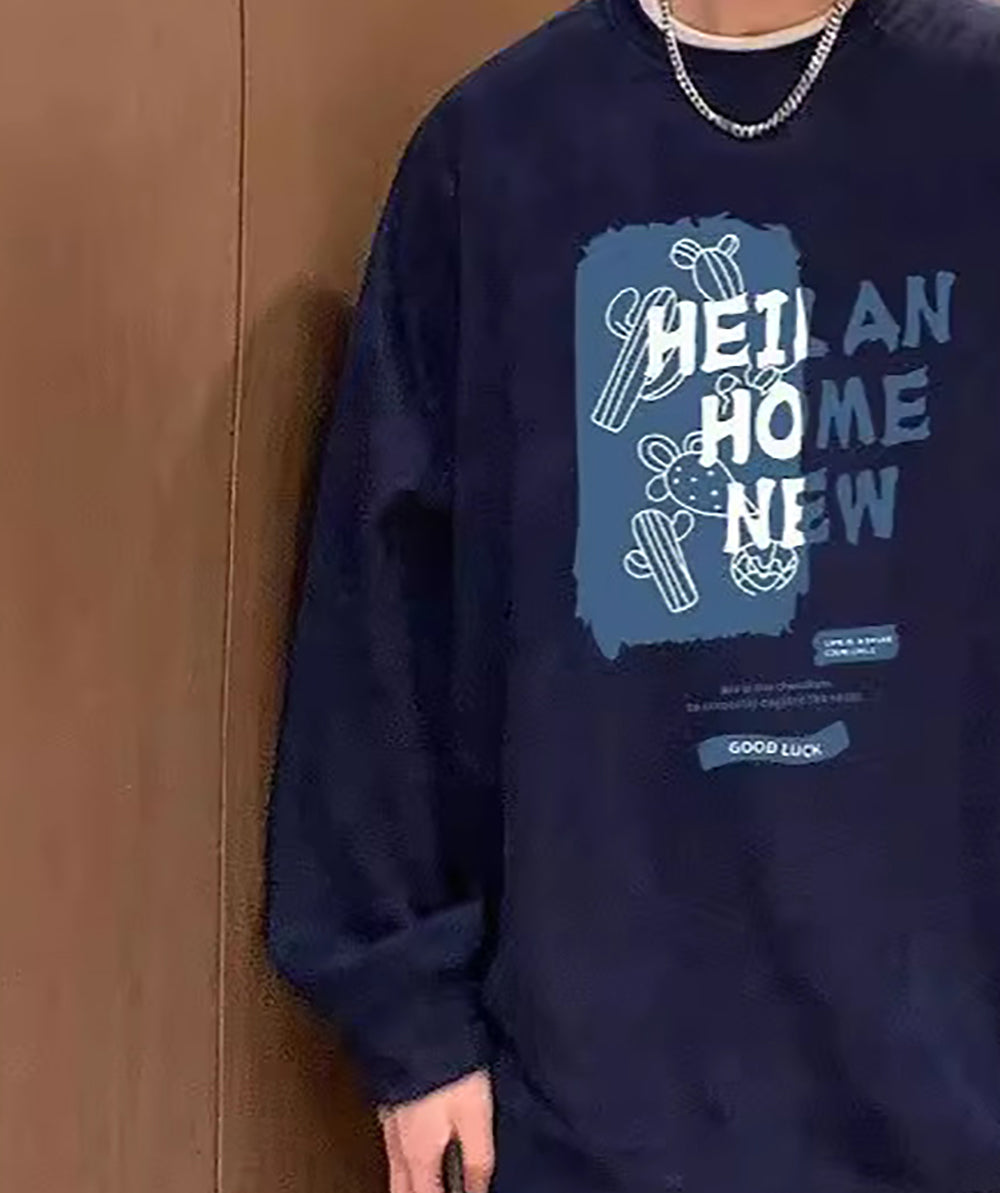 Men Typography Printed Round Neck Pullover Sweatshirt