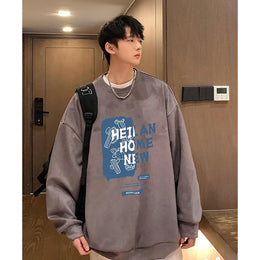 Men Typography Printed Round Neck Pullover Sweatshirt
