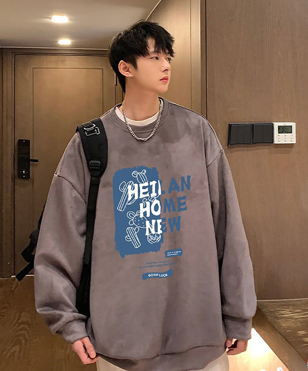 Men Typography Printed Round Neck Pullover Sweatshirt