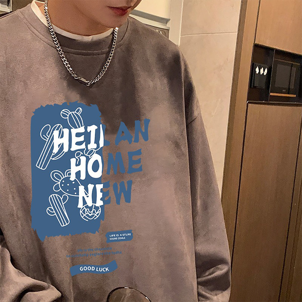 Men Typography Printed Round Neck Pullover Sweatshirt