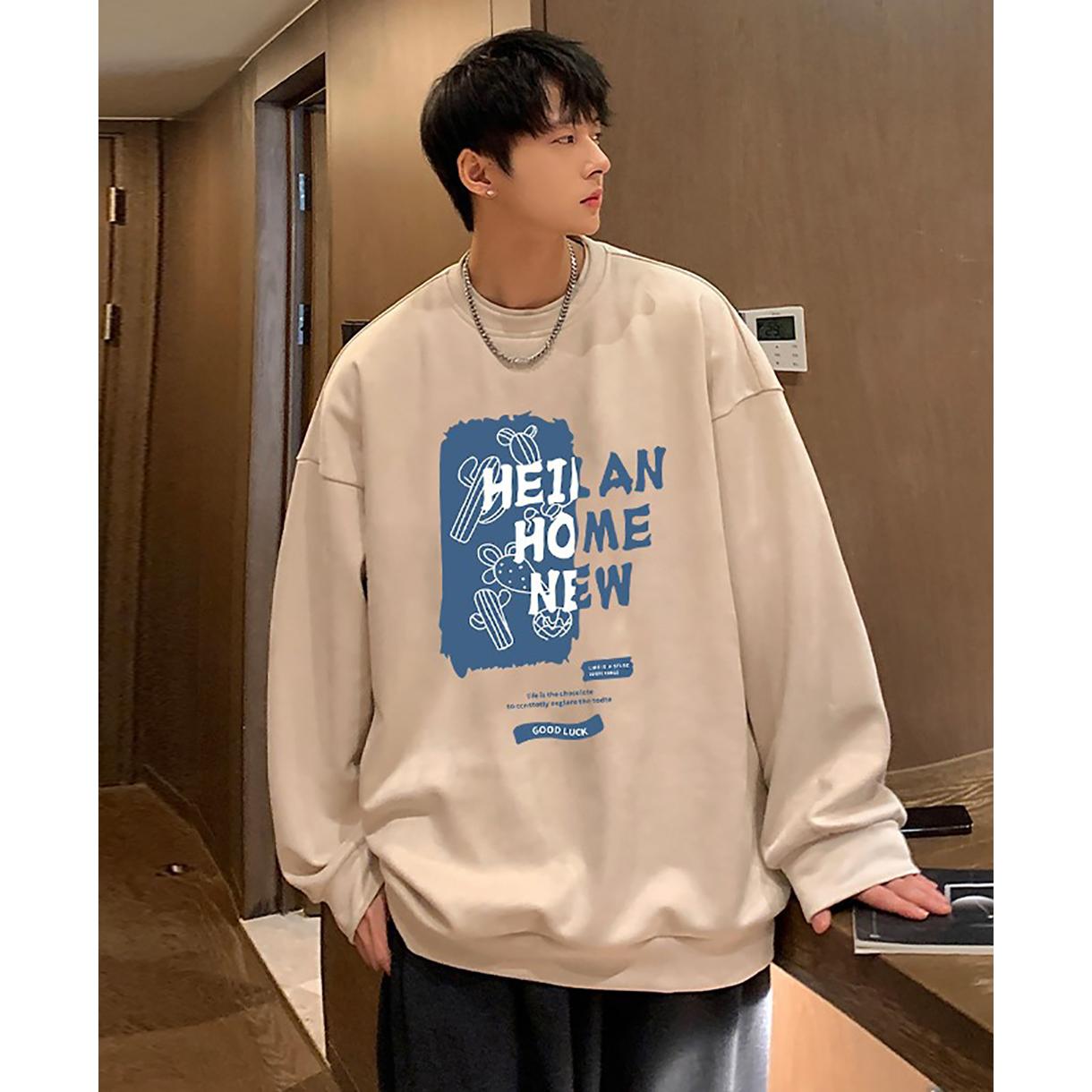 Men Typography Printed Round Neck Pullover Sweatshirt