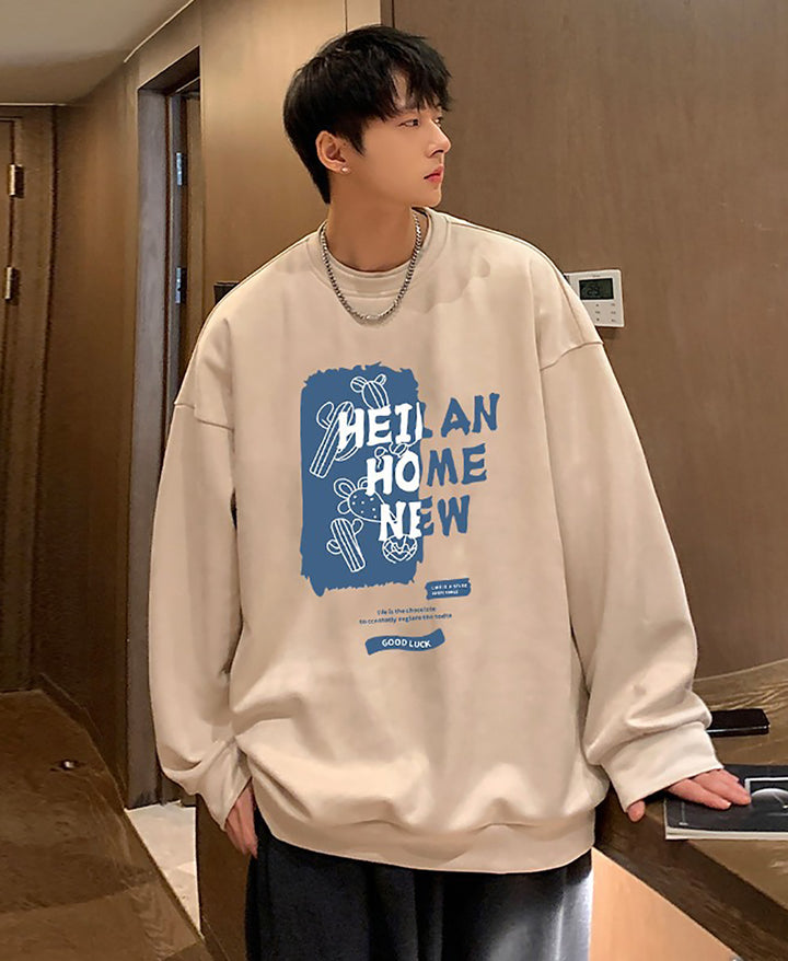 Men Typography Printed Round Neck Pullover Sweatshirt