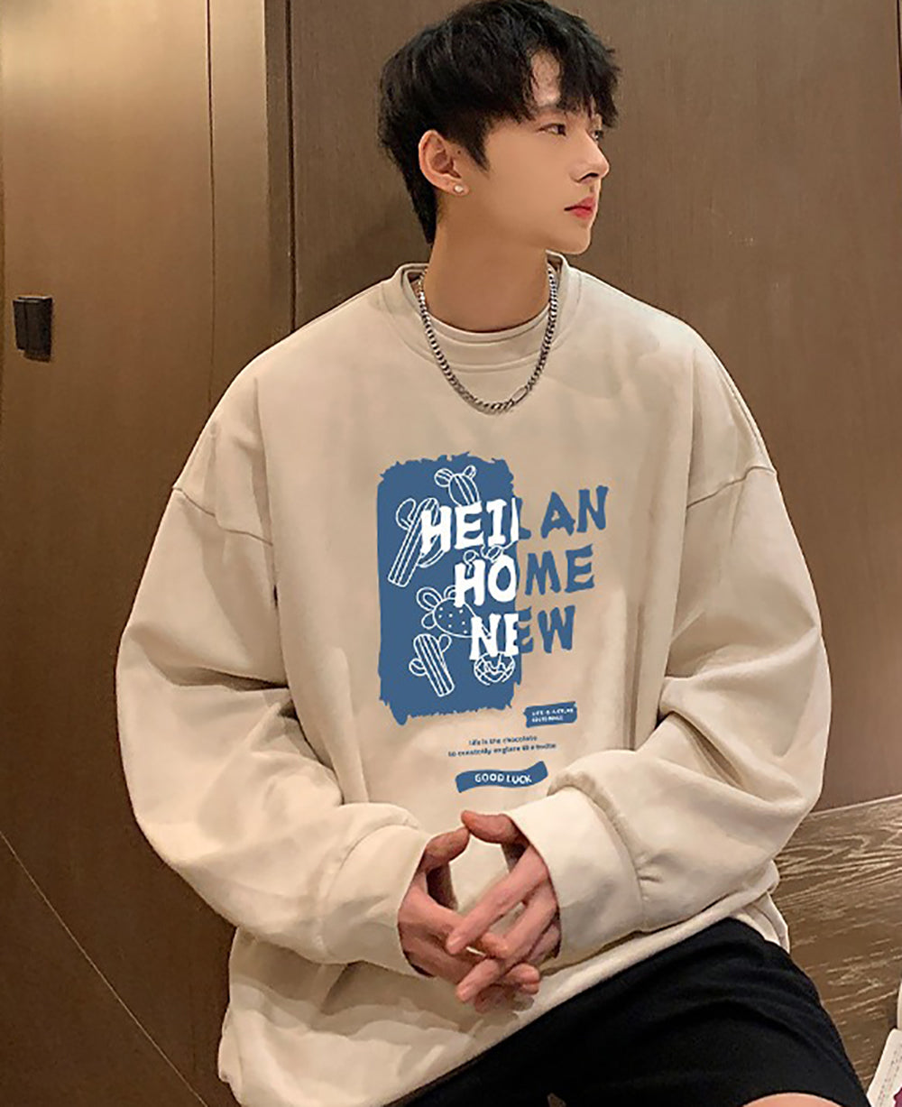 Men Typography Printed Round Neck Pullover Sweatshirt
