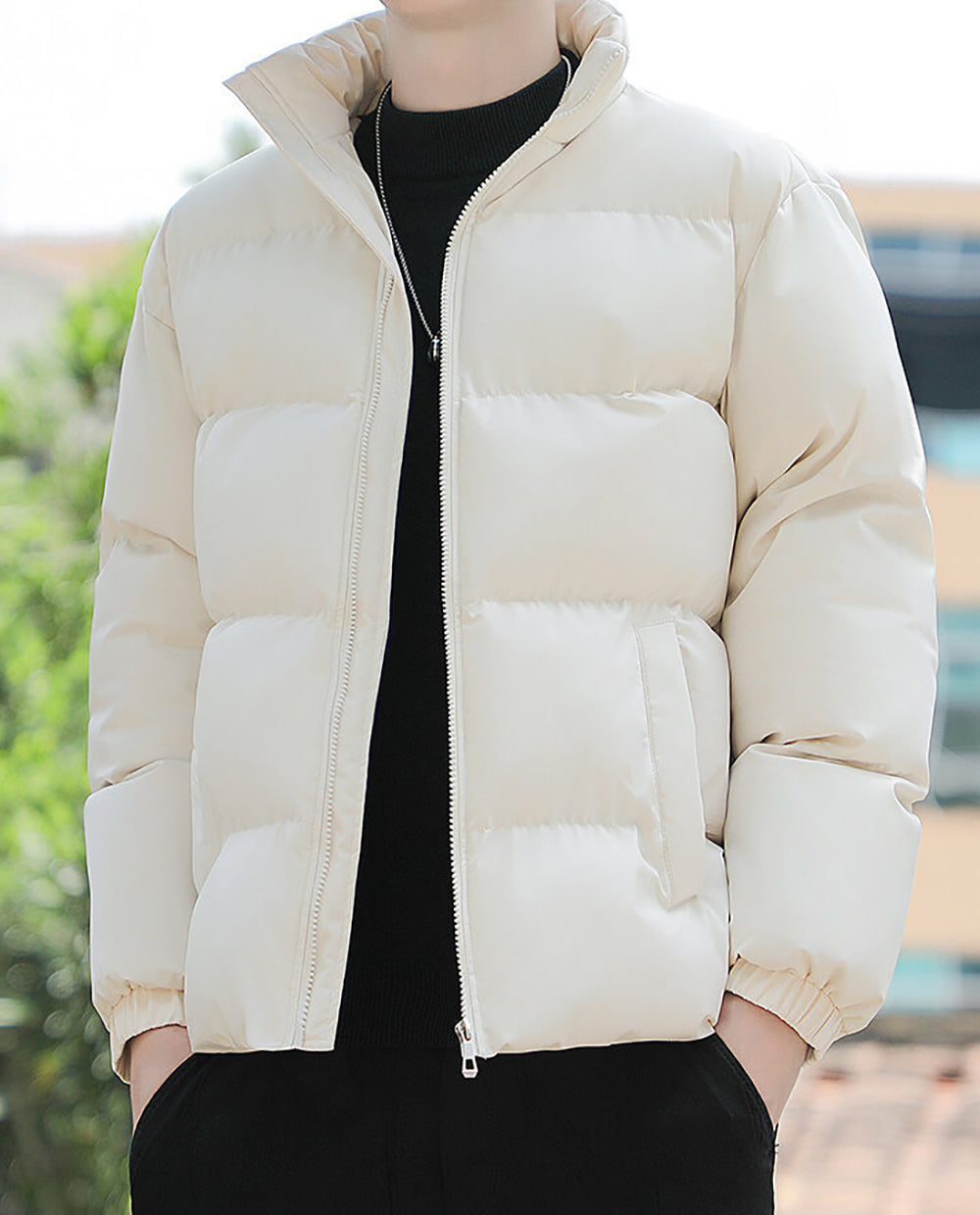 Men Mock Collar Puffer Jacket