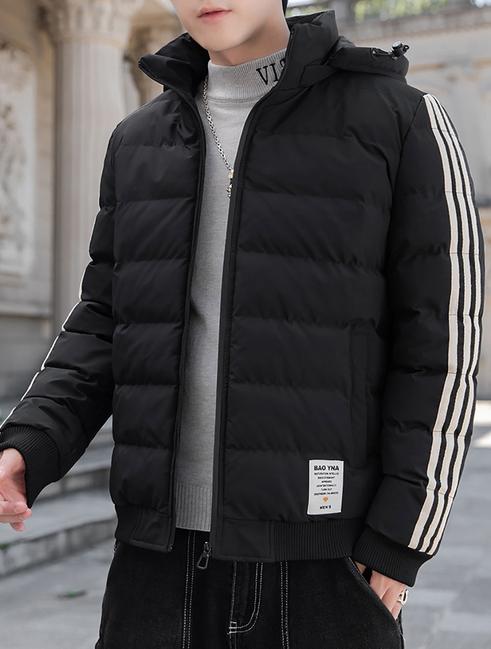 Men Mock Collar Puffer Jacket