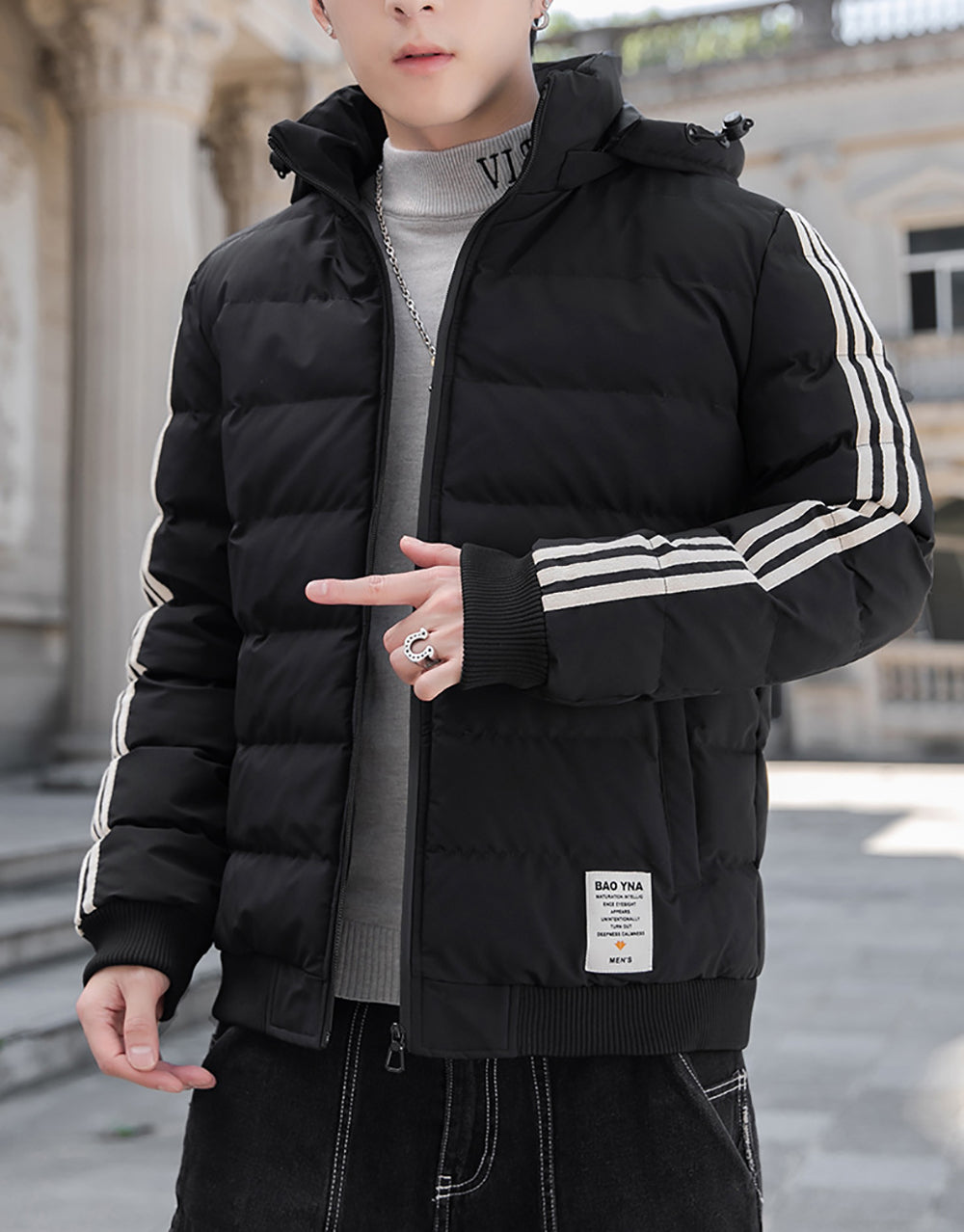 Men Mock Collar Puffer Jacket