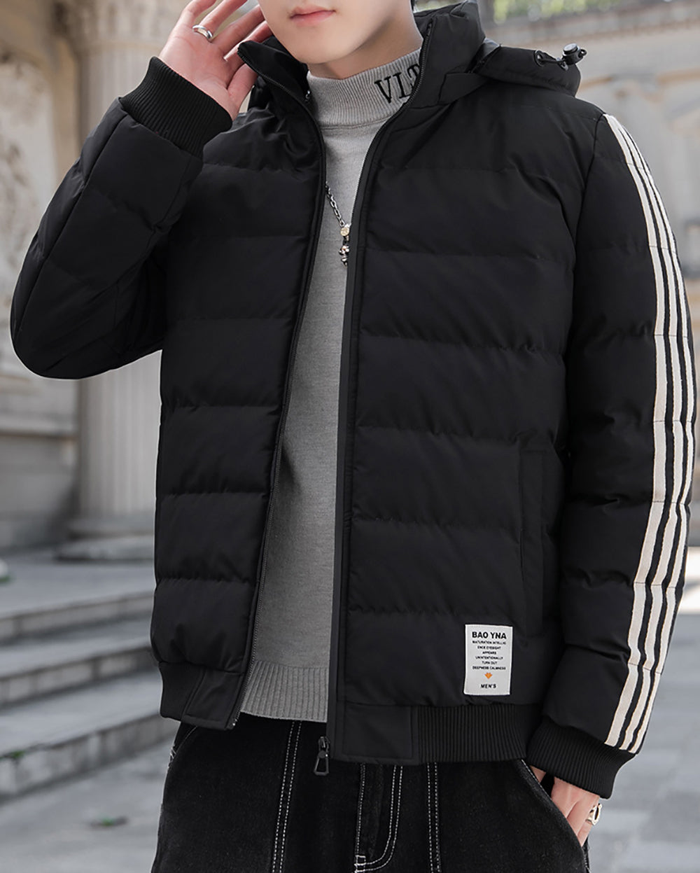 Men Mock Collar Puffer Jacket
