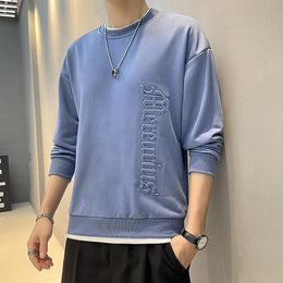 Men's Blue Solid Round Neck Sweatshirt