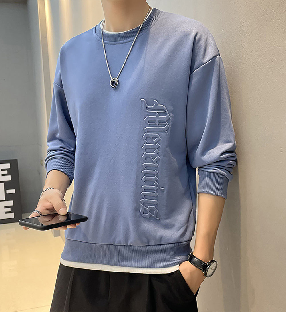 Men's Blue Solid Round Neck Sweatshirt
