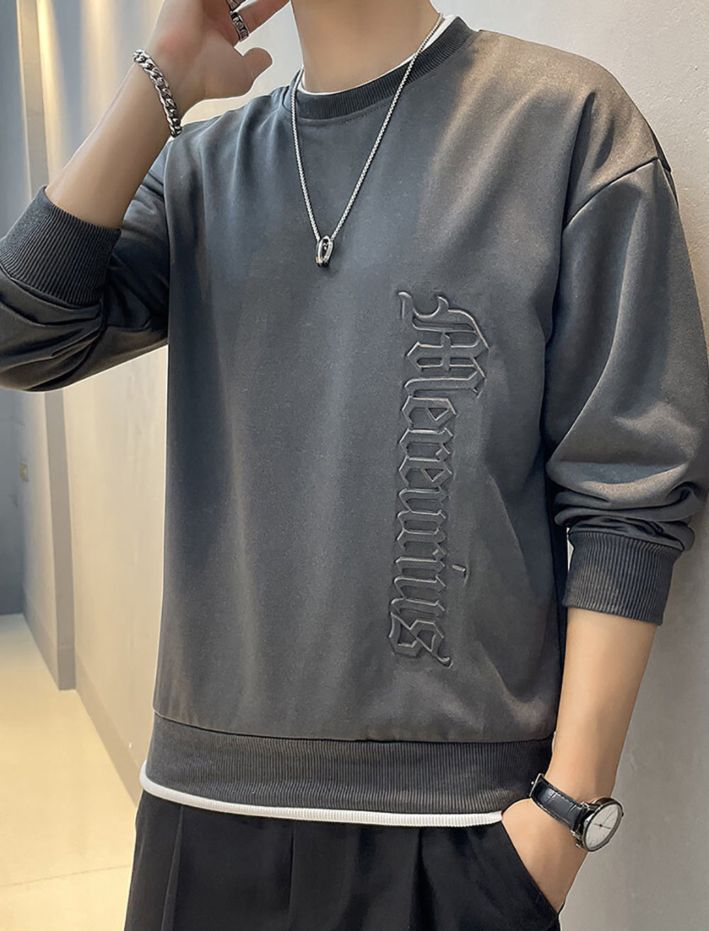 Men Self Design Sweatshirt