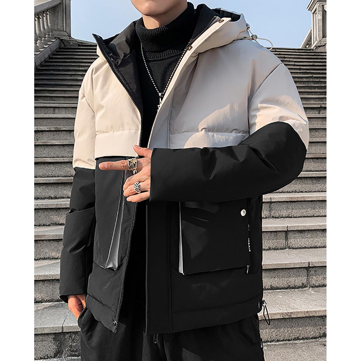 Men Colourblocked Mock Collar Puffer Jacket