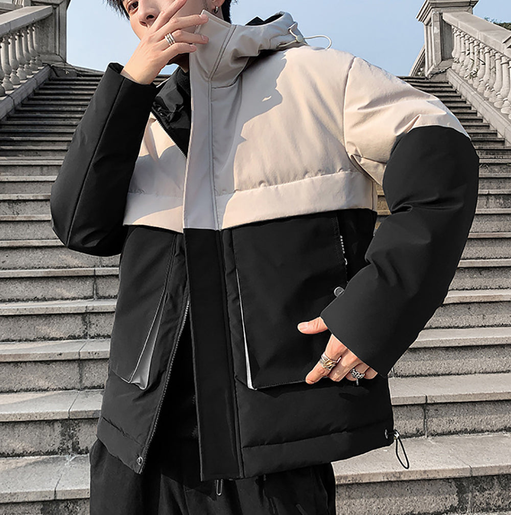 Men Colourblocked Mock Collar Puffer Jacket