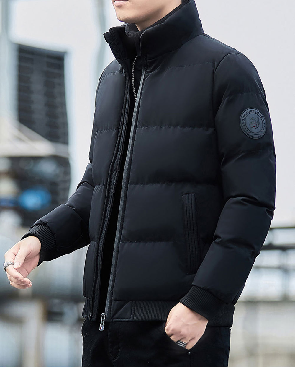 Men Mock Collar Puffer Jacket