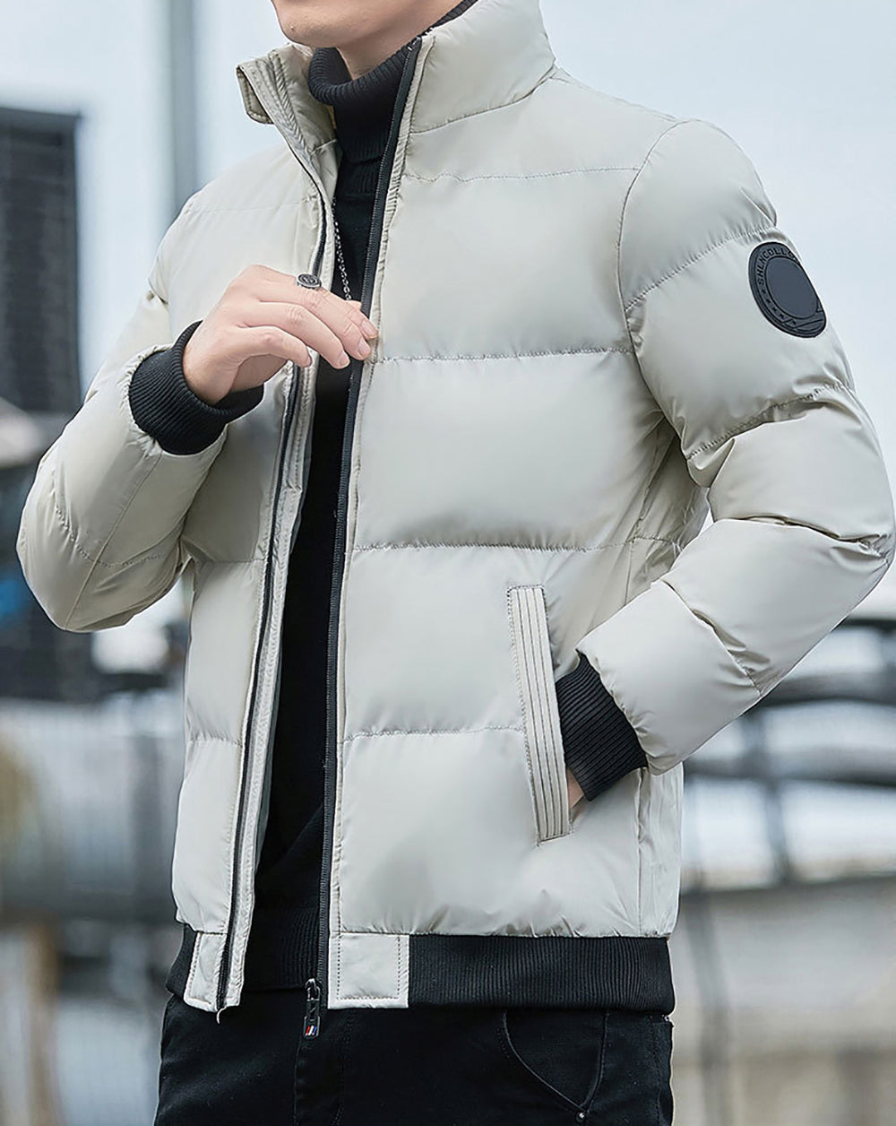 Men Mock Collar Puffer Jacket