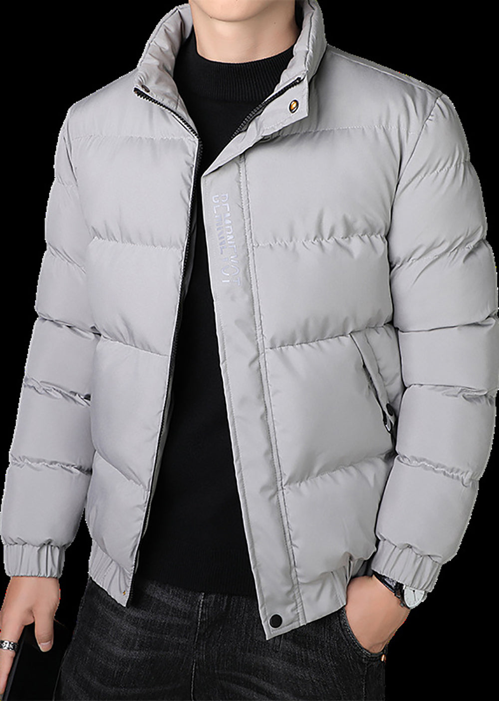 Men Solid Mock Collar Puffer Jacket