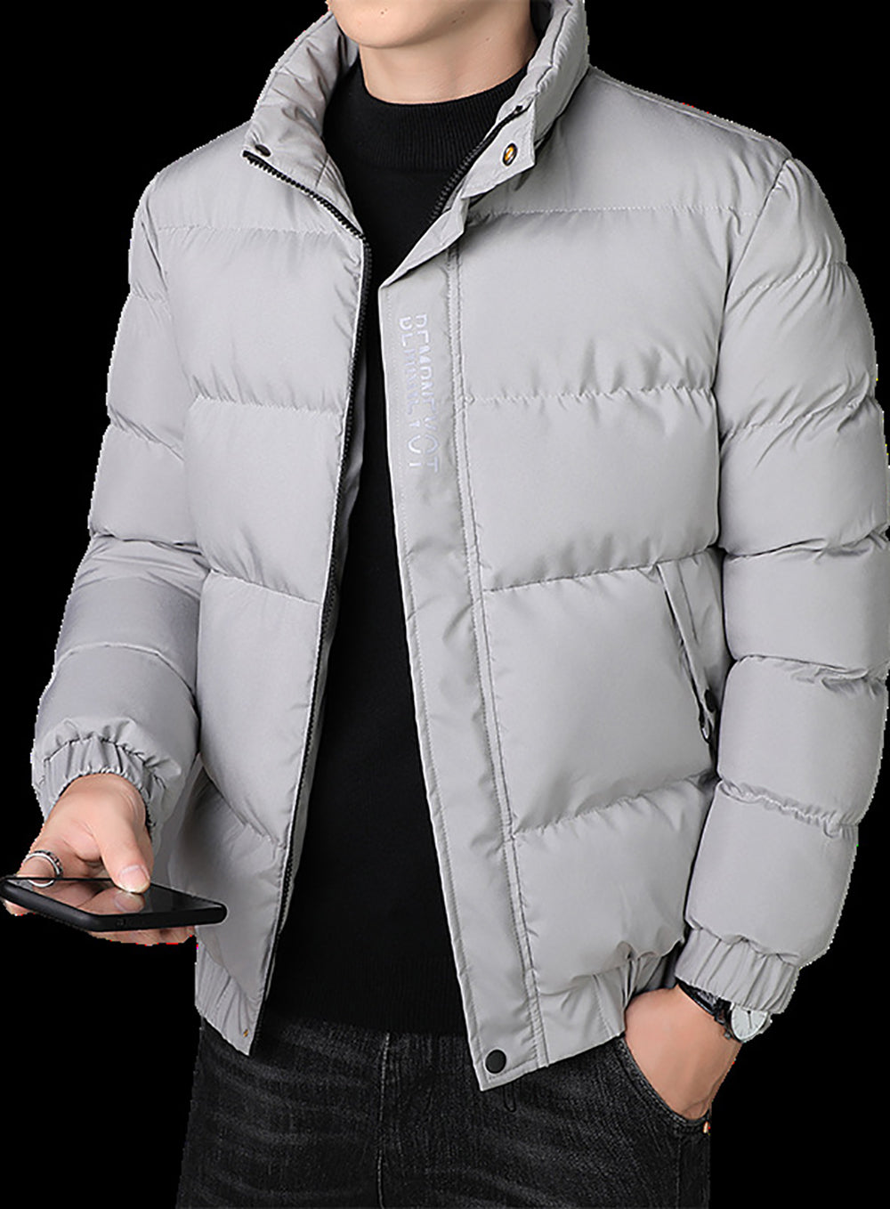Men Solid Mock Collar Puffer Jacket