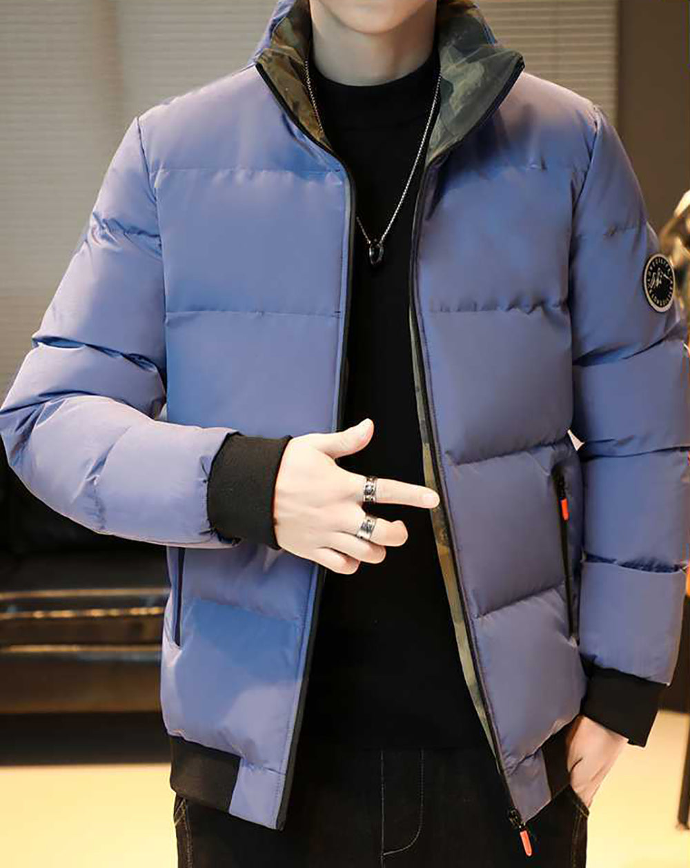 Men Mock Collar Puffer Jacket