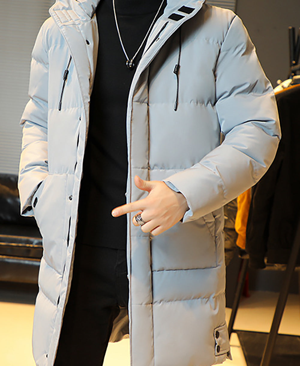Men Open Front Hooded Jacket