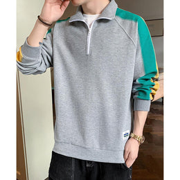 Men Colourblocked Shirt Collar Sweatshirt