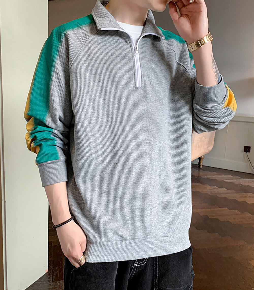 Men Colourblocked Shirt Collar Sweatshirt