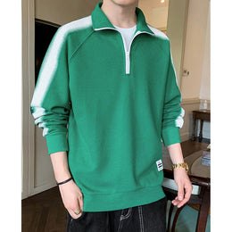 Men Shirt Collar Half Zipper Sweatshirt