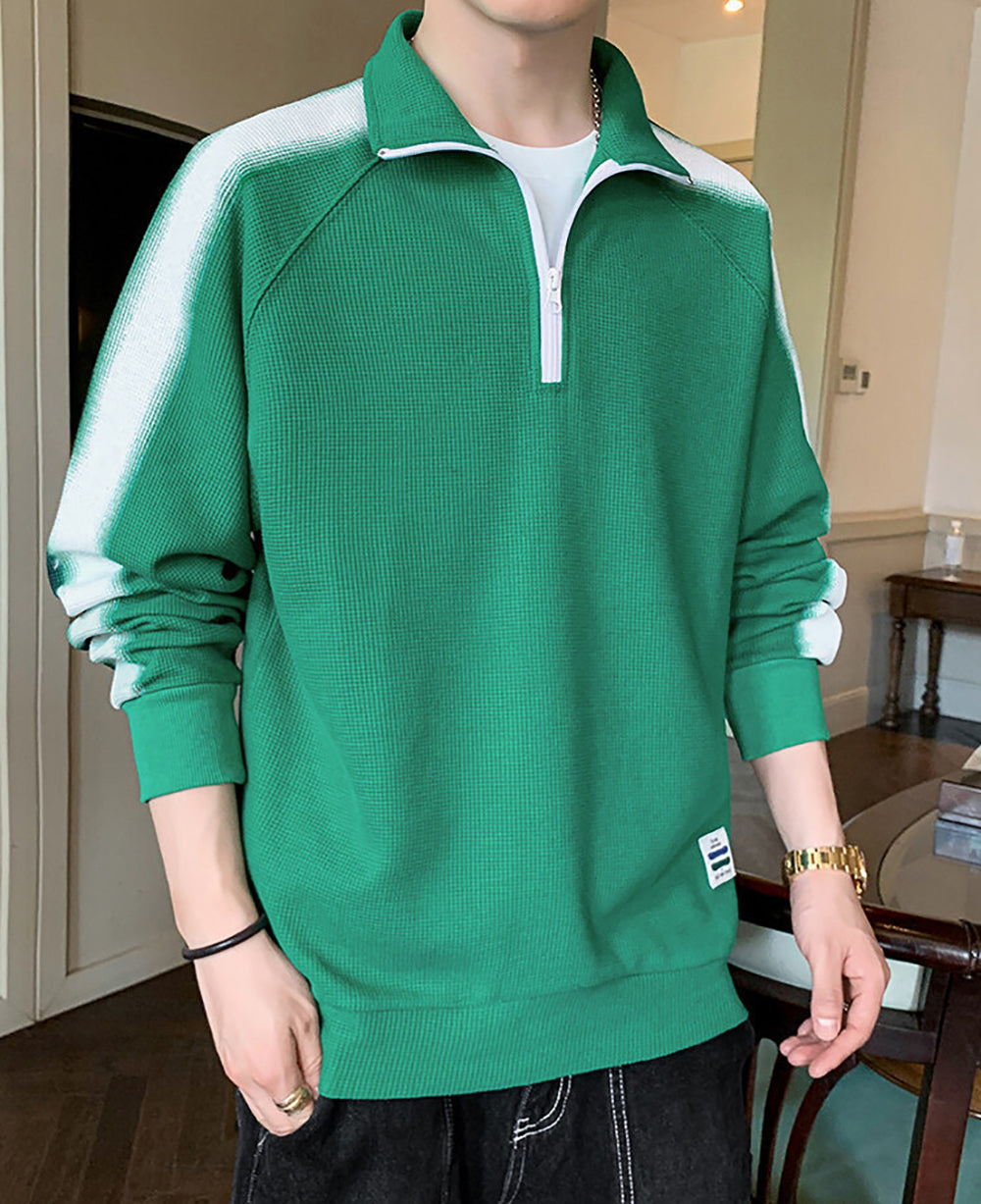 Men Shirt Collar Half Zipper Sweatshirt