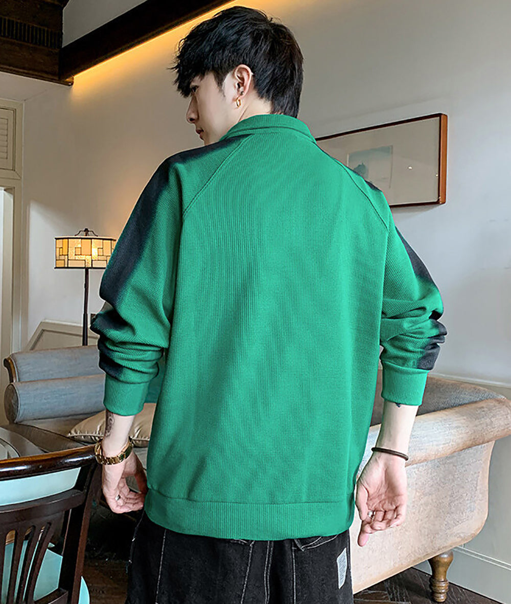 Men Shirt Collar Half Zipper Sweatshirt