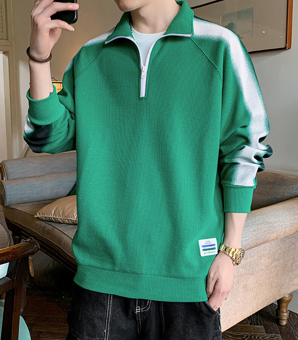 Men Shirt Collar Half Zipper Sweatshirt