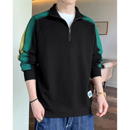 Men Colourblocked Shirt Collar Sweatshirt