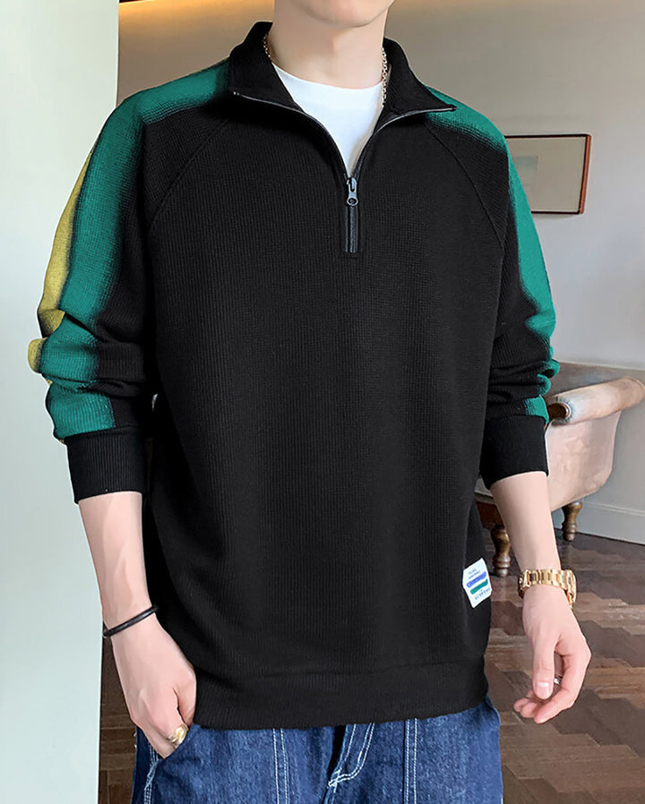 Men Colourblocked Shirt Collar Sweatshirt