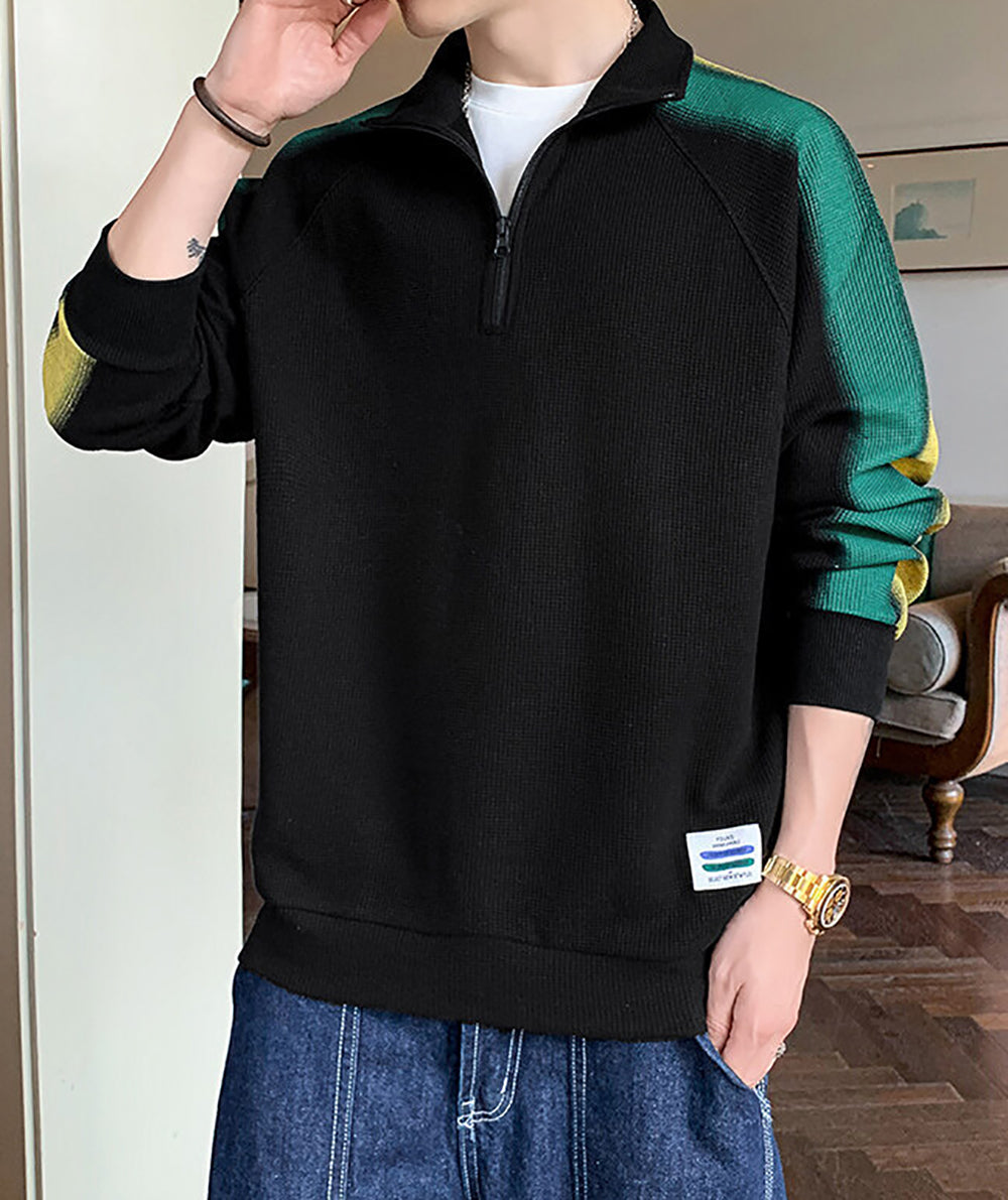 Men Colourblocked Shirt Collar Sweatshirt