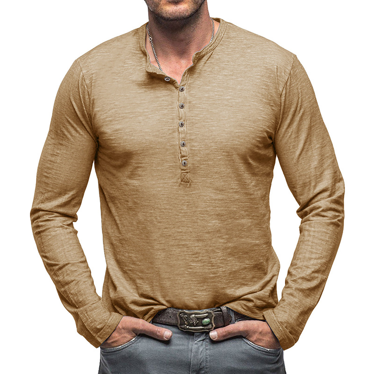Men Solid Henley Neck T-shirt