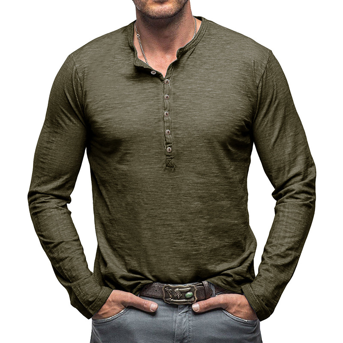 Men Solid Henley Neck T-shirt