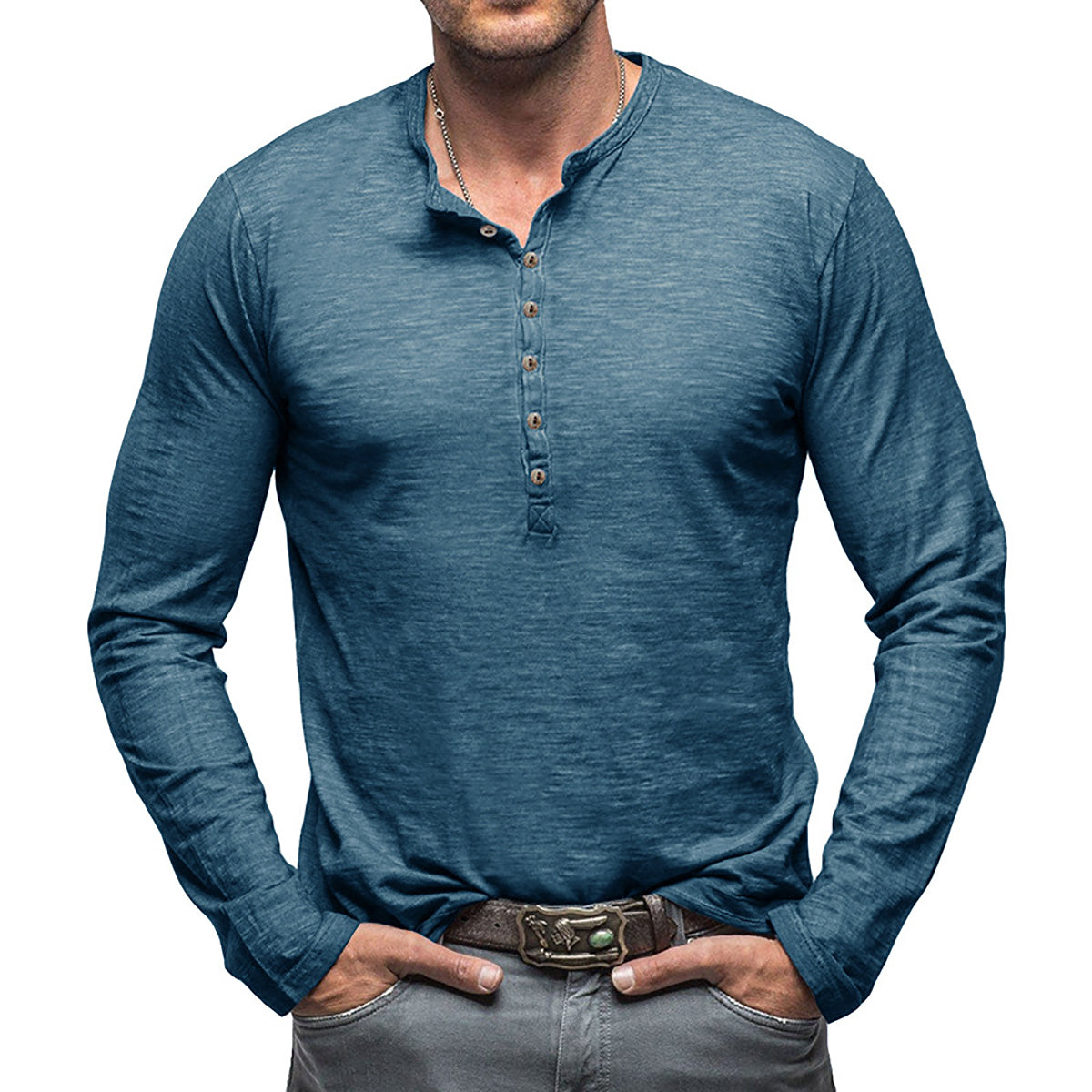 Men Solid Henley Neck T-shirt