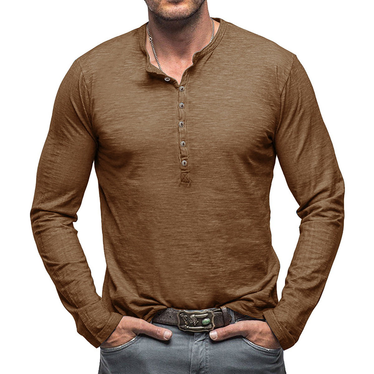 Men Solid Henley Neck T-shirt