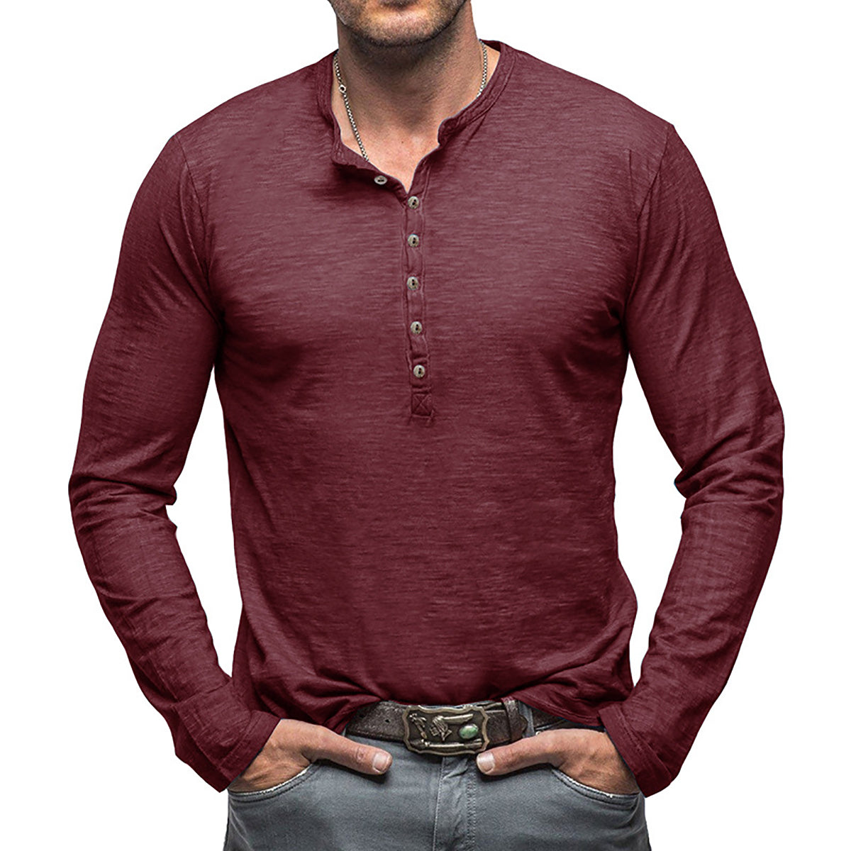 Men Solid Henley Neck T-shirt
