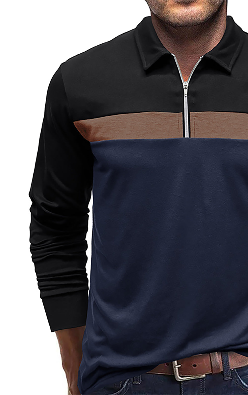 Men Colourblocked Polo Collar Cotton T-shirt