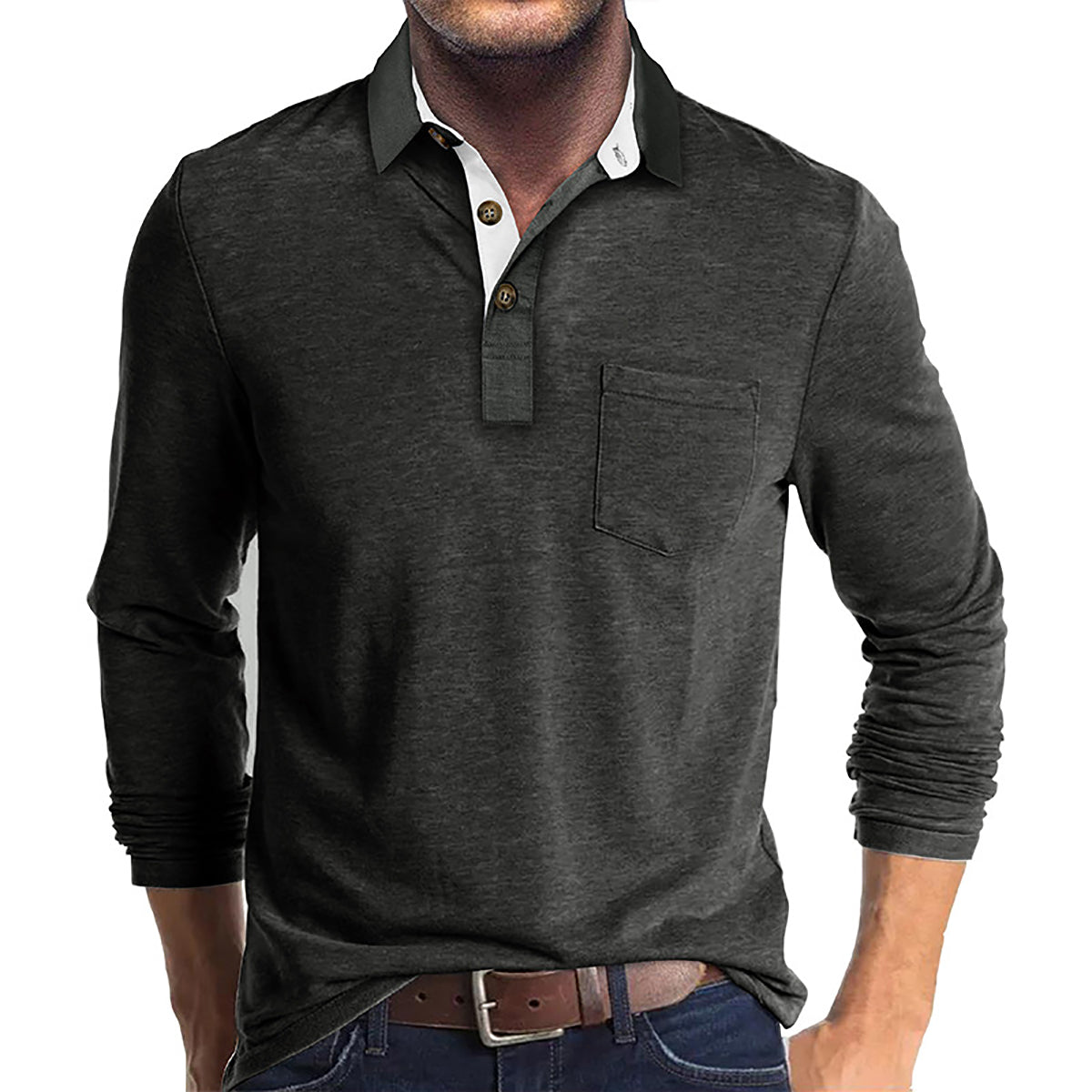 Men Solid Polo Collar Cotton T-shirt