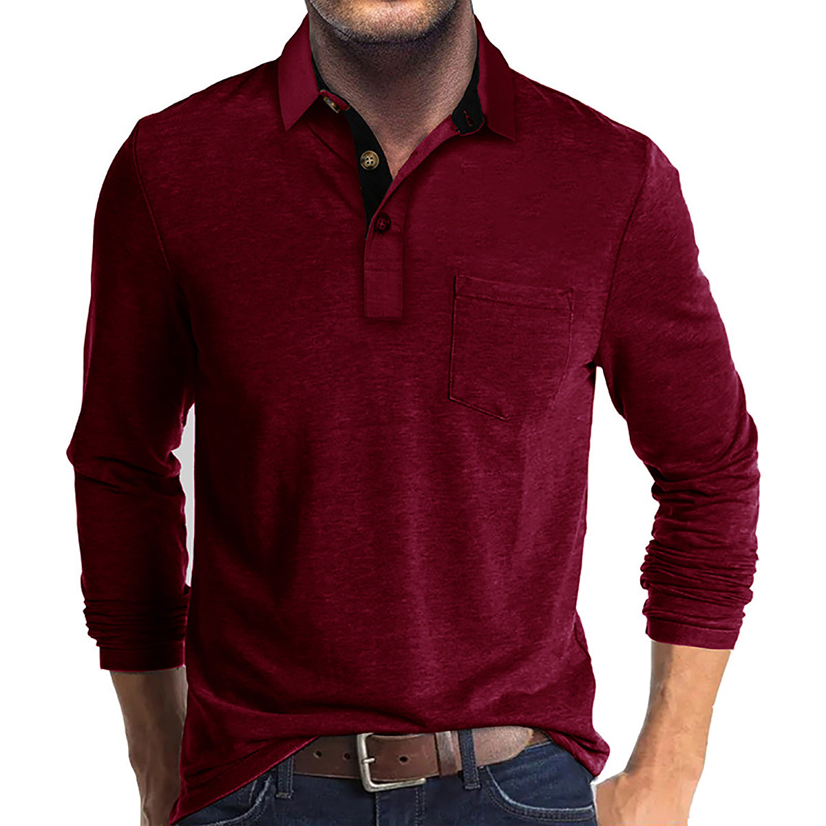 Men Solid Polo Collar Cotton T-shirt