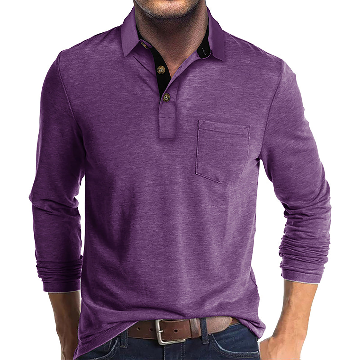 Men Solid Polo Collar Cotton T-shirt