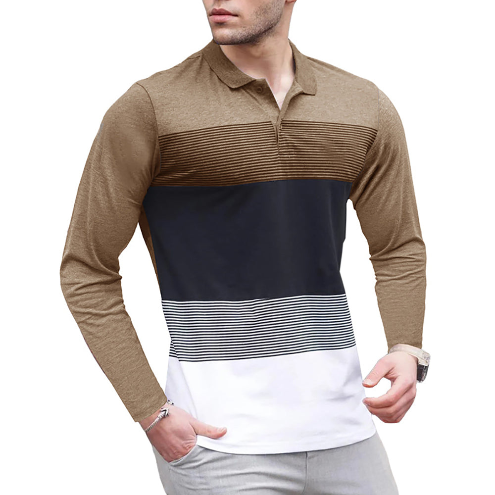 Men Striped Polo Collar T-shirt