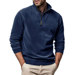 Men Solid High Neck Half Zipper Sweatshirt